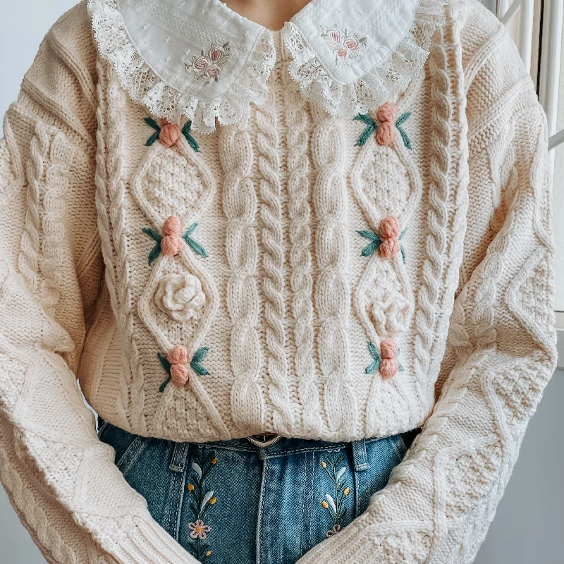 Sweet Rose Cable Knit Sweater (3 Colors)