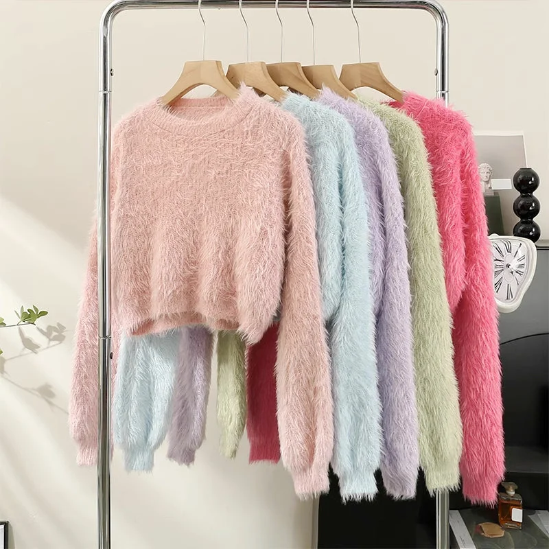 Cropped Fuzzy Sweater (8 Colors)