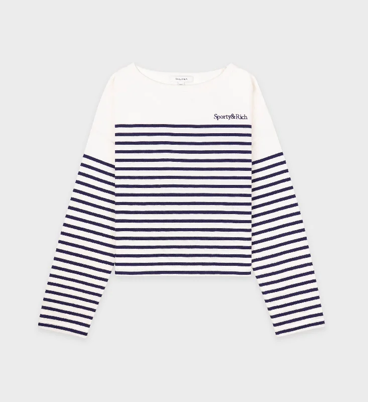 Serif Logo Mariniere Sweater - Off White/Navy Stripe