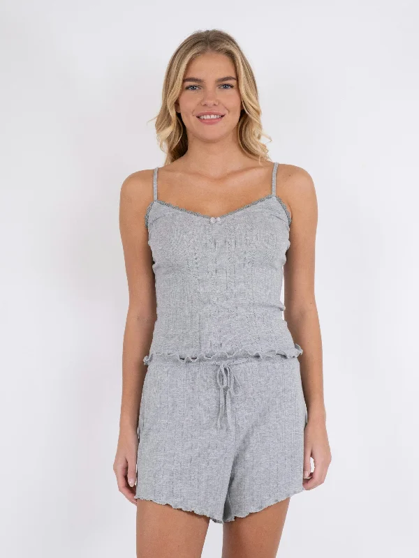 Neo Noir - Lindsay Pointelle Top - Light Grey