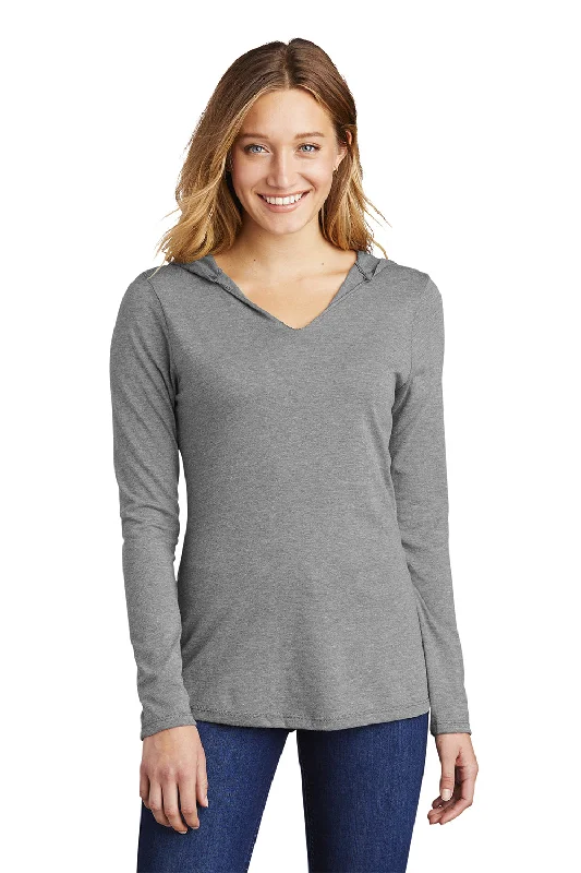 District Womens Perfect Tri Long Sleeve Hooded T-Shirt Hoodie - Grey Frost