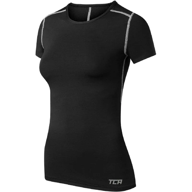 TCA Pro Performance Womens Short Sleeve Baselayer Running Top - Black