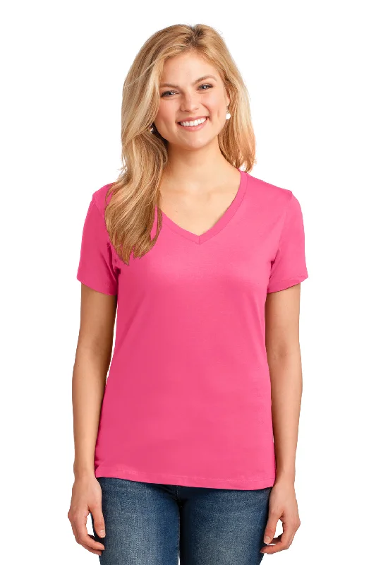 Port & Company Womens Core Short Sleeve V-Neck T-Shirt - Neon Pink