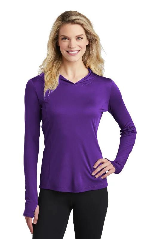 Sport-Tek Womens Competitor Moisture Wicking Long Sleeve Hooded T-Shirt Hoodie - Purple - Closeout