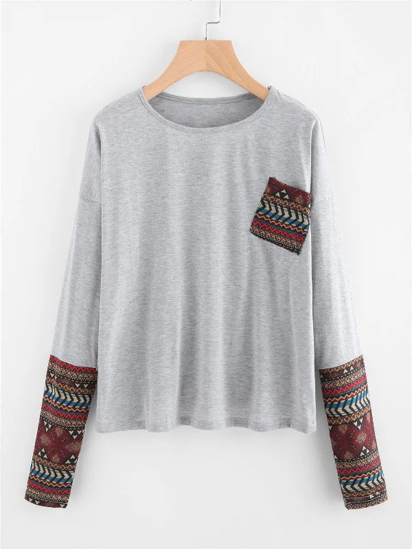 Custom Round Neck Long Sleeve Grey Fashion T-Shirts