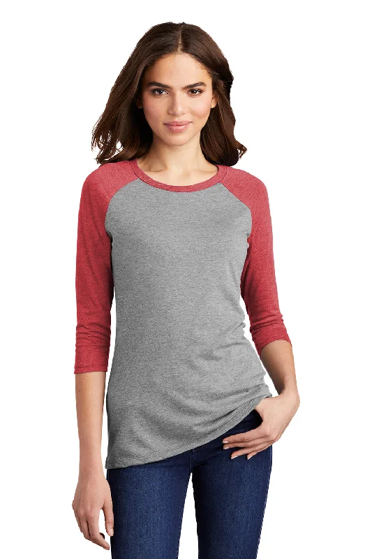 District Womens Perfect Tri 3/4 Sleeve Crewneck T-Shirt - Grey Frost/Red