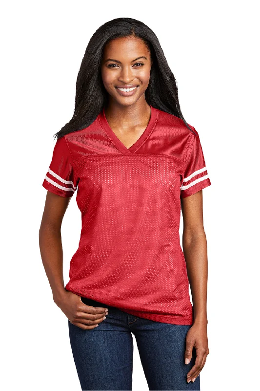 Sport-Tek Womens Short Sleeve V-Neck T-Shirt - True Red/White