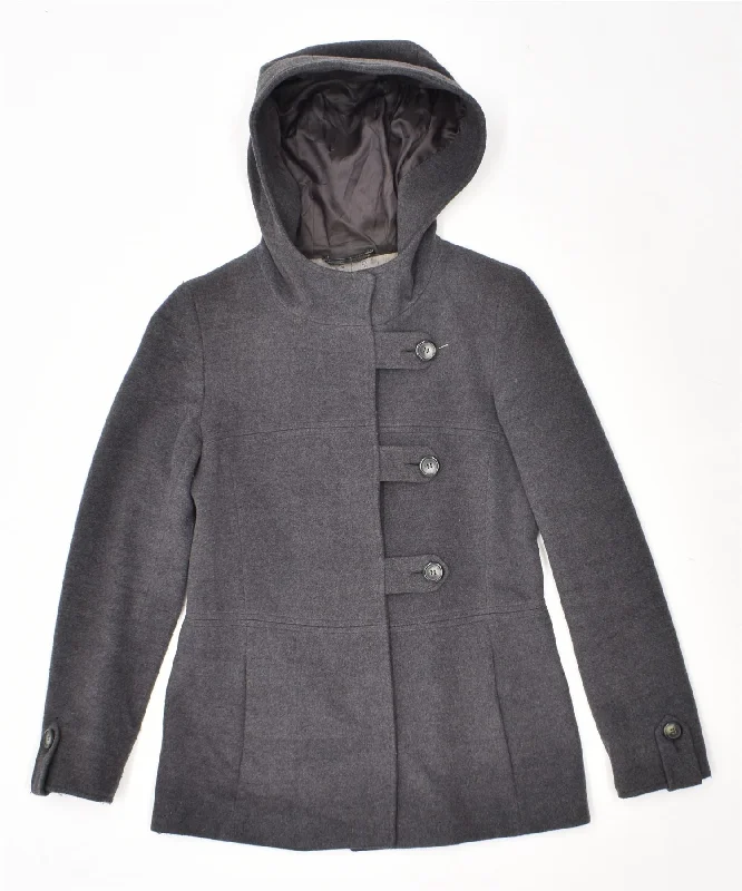 MAX & CO. Womens Hooded Pea Coat UK 10 Small Grey Wool