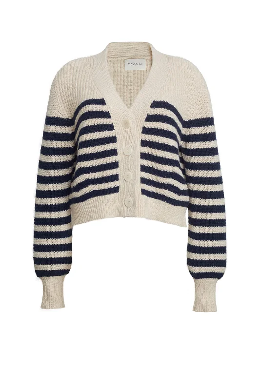 Isla Cotton Cardigan Ivory Navy Stripe