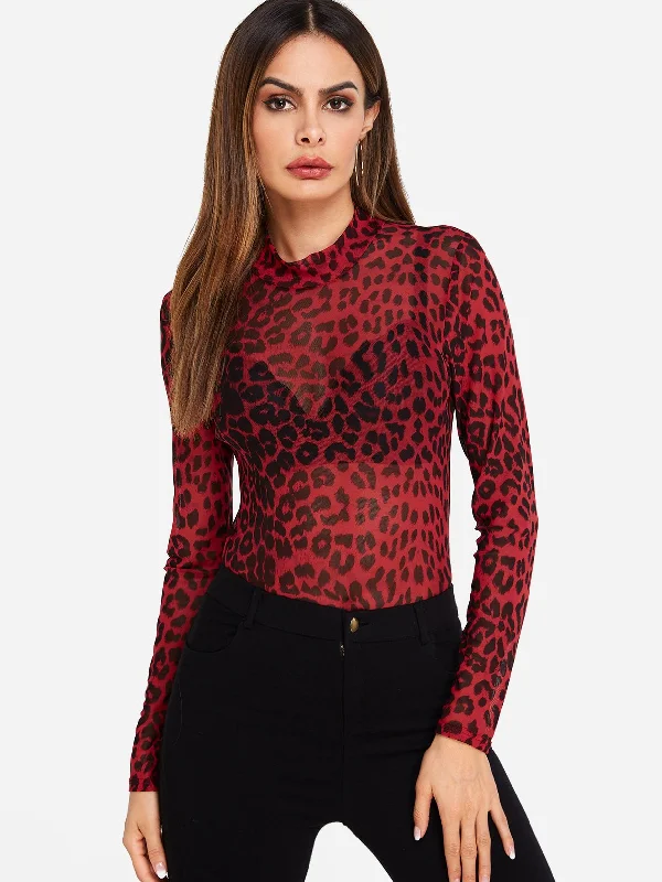 Custom Round Neck Leopard Long Sleeve Top