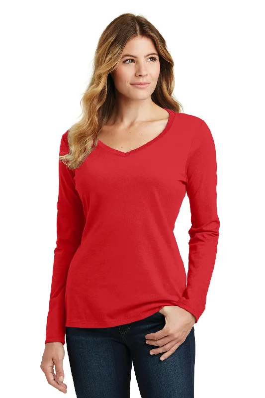 Port & Company Womens Fan Favorite Long Sleeve V-Neck T-Shirt - Bright Red