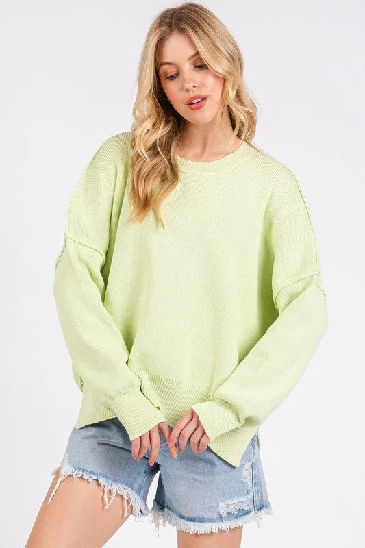 Mittoshop Side Slit Round Neck Drop Shoulder Sweater