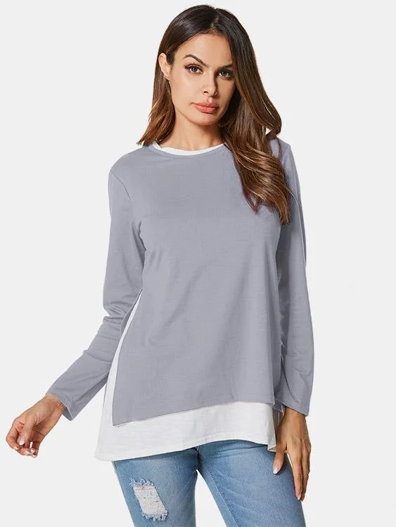 Custom Round Neck Long Sleeve False Two Piece Tee