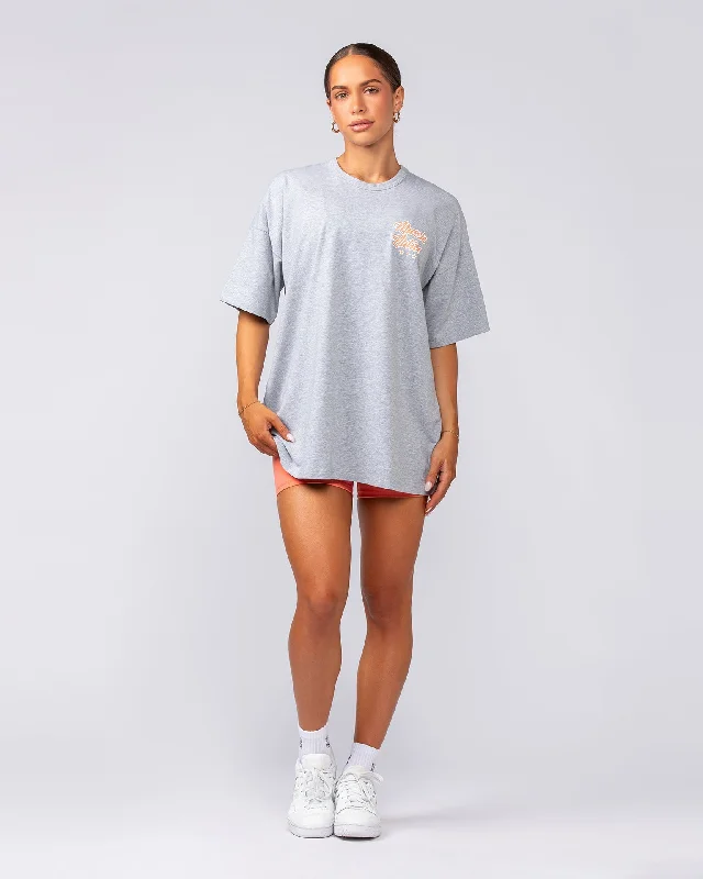 Campus Oversized Tee - Light Grey Marl / Hot Coral