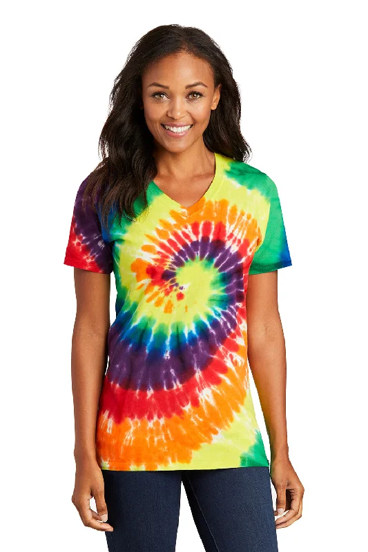 Port & Company Womens Tie-Dye Short Sleeve V-Neck T-Shirt - Rainbow