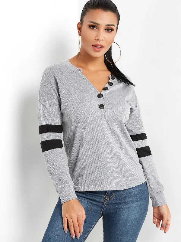 Custom V-Neck Stripe Long Sleeve T-Shirts