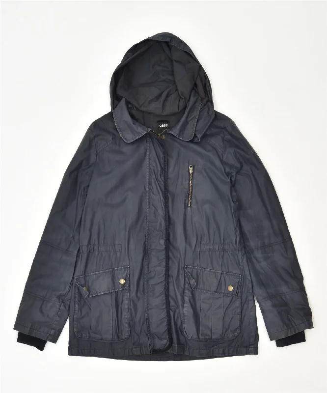 OASIS Womens Hooded Utility Jacket UK 10 Small Navy Blue Cotton