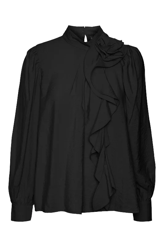 Vero Moda - Vmbailey Ls Frill Top - 4643090 Black