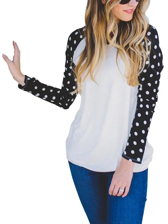 Custom Round Neck Polka Dot Long Sleeve Top