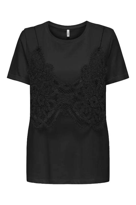 Only - Onljenny S/S Mix Top - 4649340 Black Lace Top