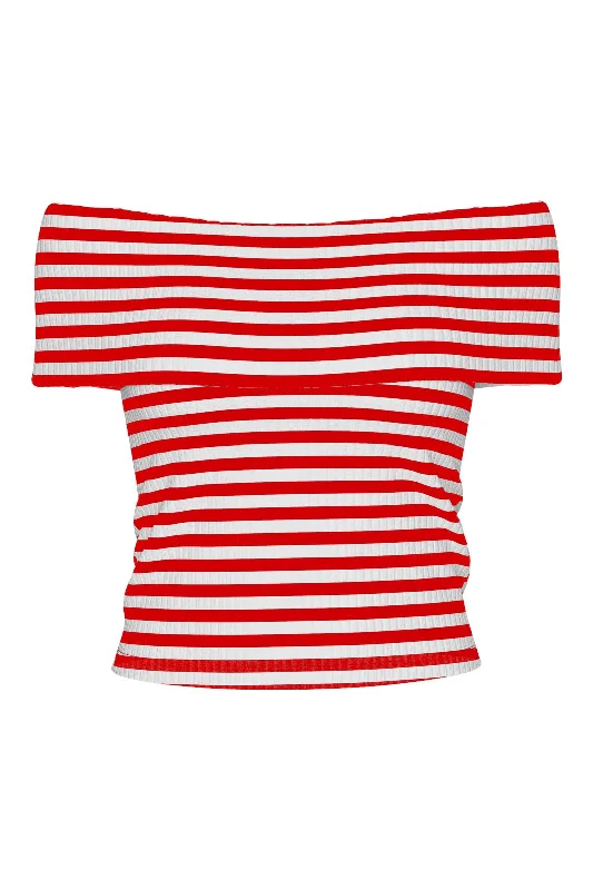 Pieces - Pclaya Ss Off Shoulder Top - 4707949 High Risk Red White Stripes