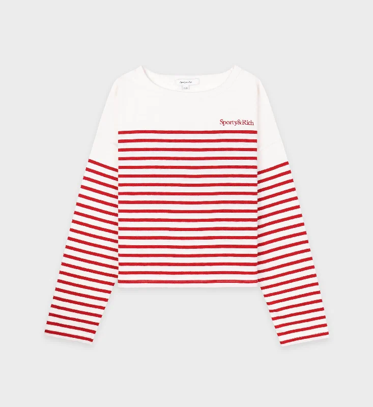 Serif Logo Mariniere Sweater - Off White/Red Stripe