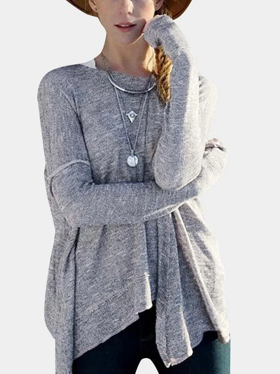 Custom Round Neck Backless Long Sleeve Grey Tee