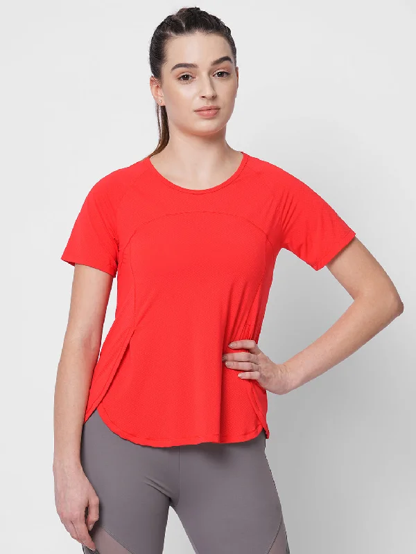 Fitkin women red side overlap style tshirt