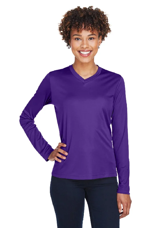 Team 365 Womens Zone Performance Moisture Wicking Long Sleeve Crewneck T-Shirt - Purple