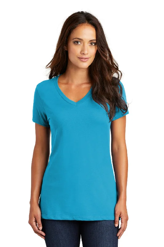 District Womens Perfect Weight Short Sleeve V-Neck T-Shirt - Bright Turquoise Blue - Closeout