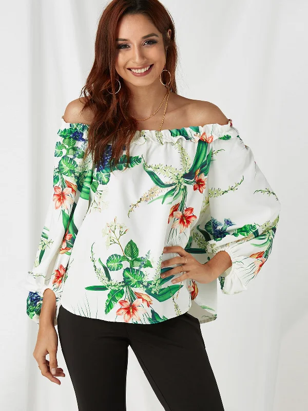 Custom Off The Shoulder Floral Print Long Sleeve Top