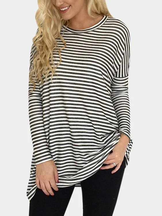 Custom Round Neck Stripe Long Sleeve T-Shirt