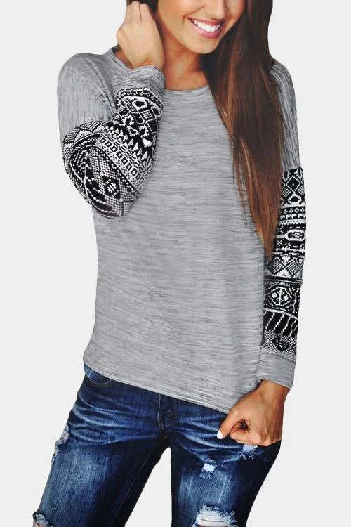 Custom Round Neck Printed Long Sleeve Grey T-Shirts