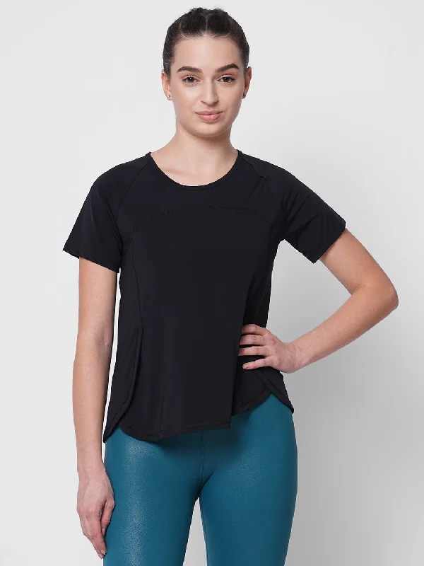 Fitkin women black side overlap style tshirt