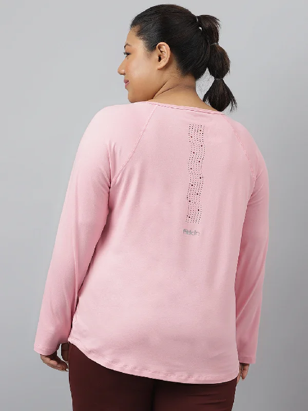 Fitkin Plus Size Anti-Odor Super Soft Nude Pink Laser Detail Long Sleeve Tshirt