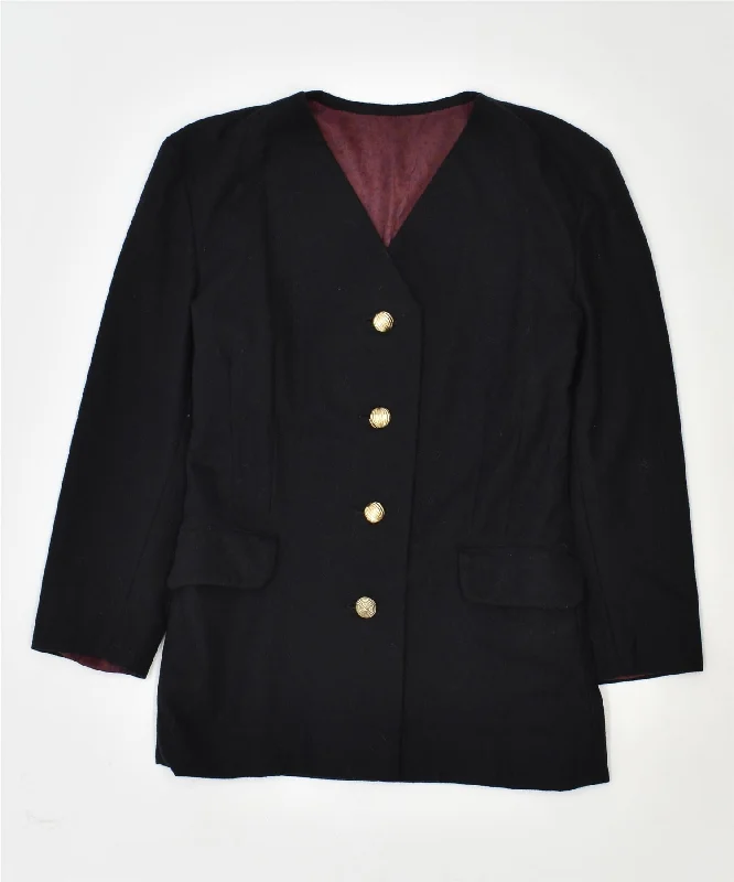 VINTAGE Womens 4 Button Blazer Jacket UK 12 Medium Black