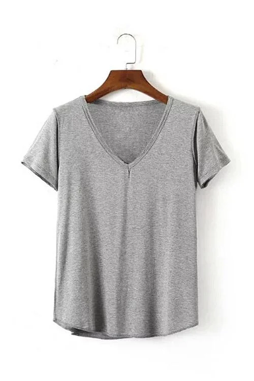 Custom V-Neck Curved Hem Grey T-Shirts