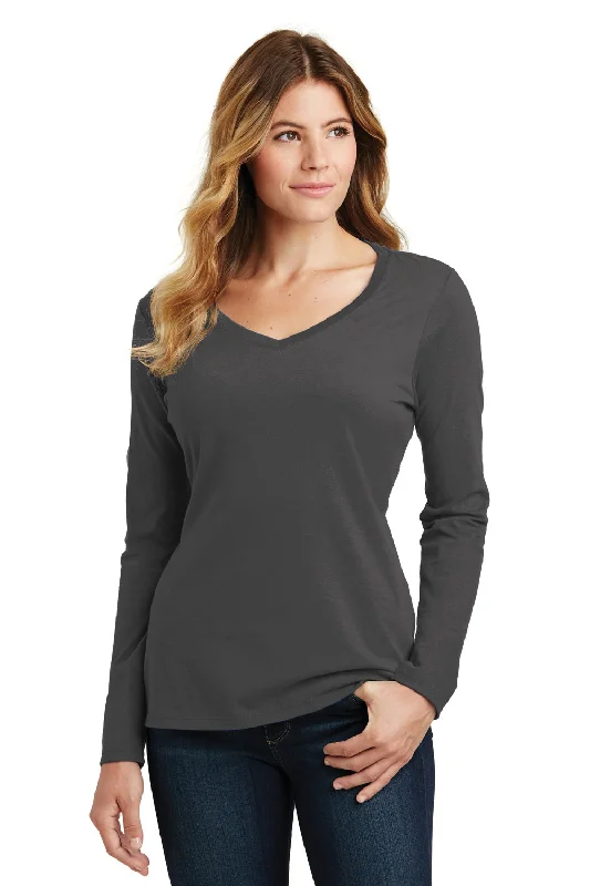 Port & Company Womens Fan Favorite Long Sleeve V-Neck T-Shirt - Charcoal Grey - Closeout