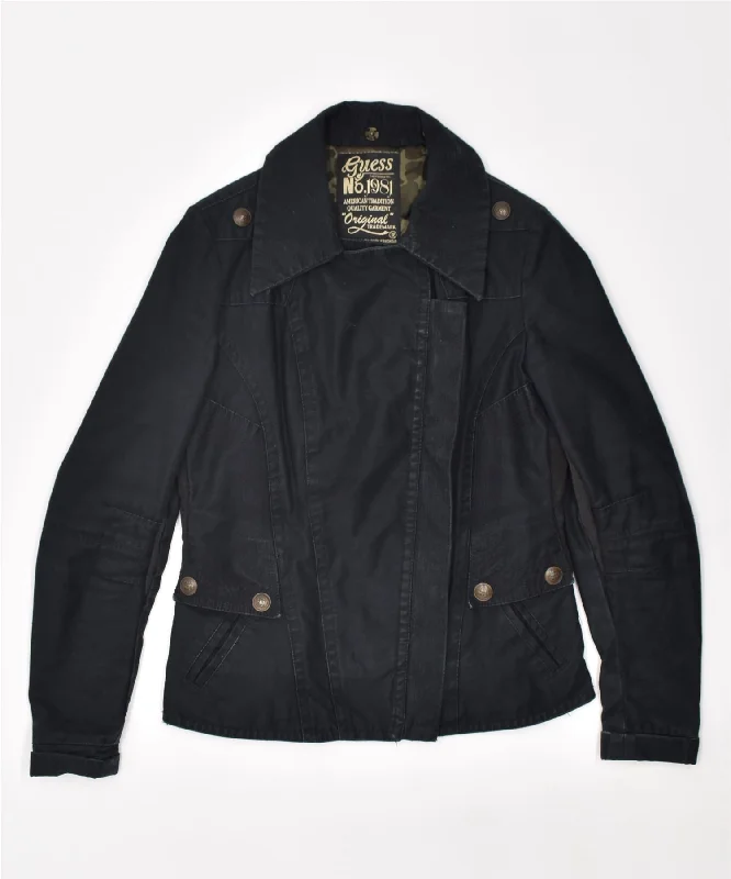 GUESS Womens Loose Fit Military Jacket UK 6 XS Black Cotton